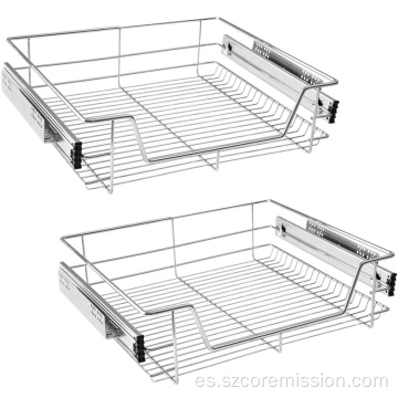 2x Cesta de cocina extraíble telescópica cromada de 60 cm